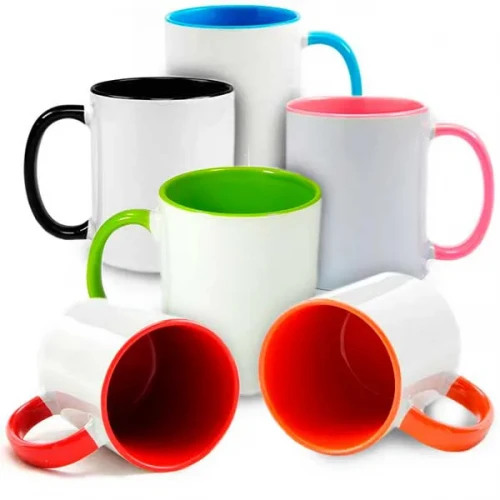 Caneca de Café em Porcelana para Sublimação Alça e interior colorida 325ml