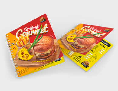 Cardápio Wire-o com 8 Páginas em PVC 0,5mm Cristal Frente e Verso 14,4x14,4cm - 4x4 - 25 unid